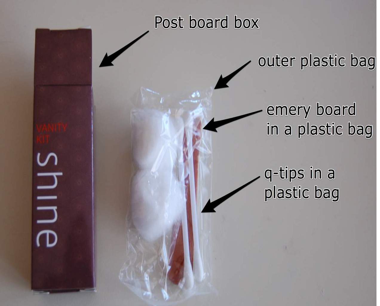 Very Un-Green Hotel Amenities: 3 items, 4 pieces of packaging
