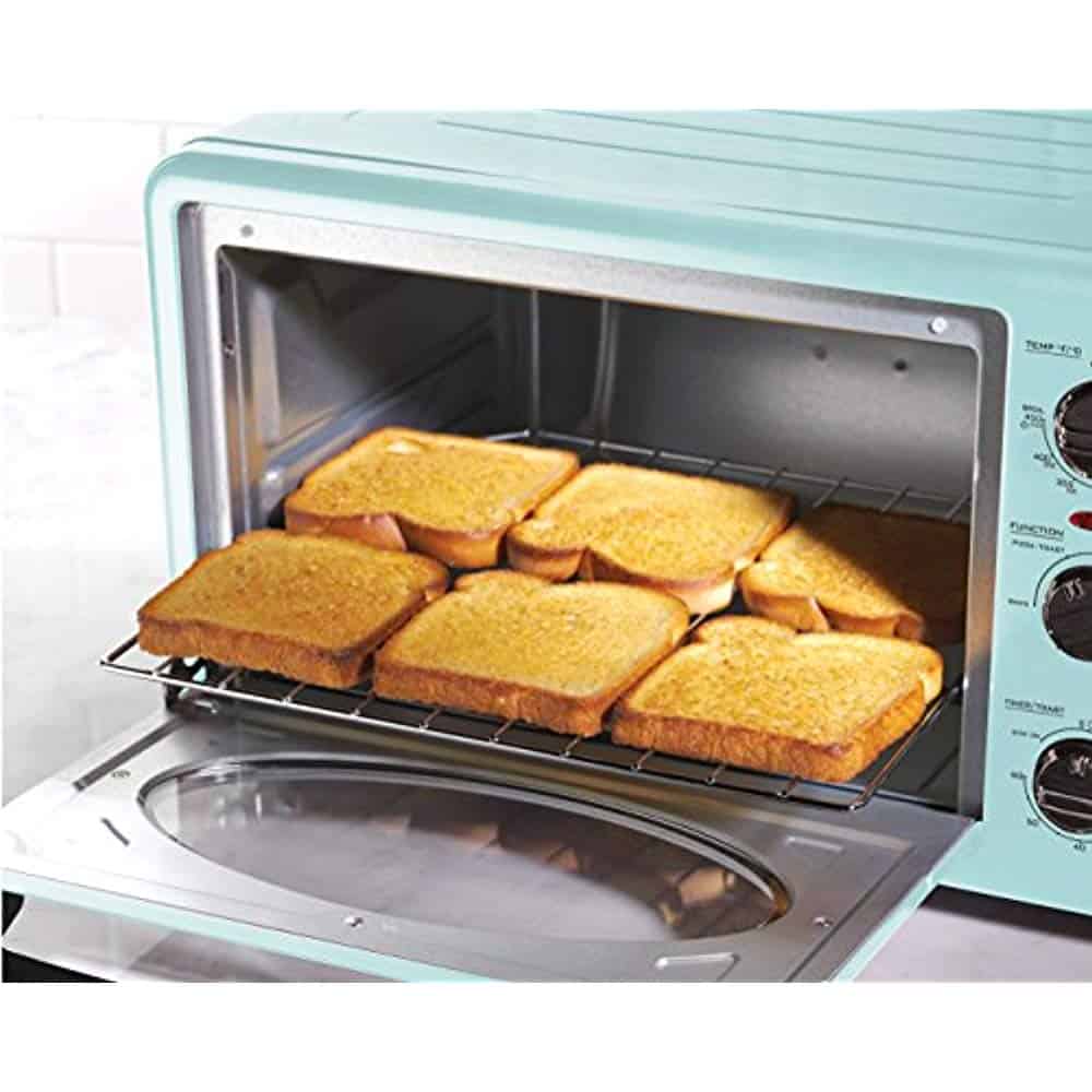 open oven toaster with bread