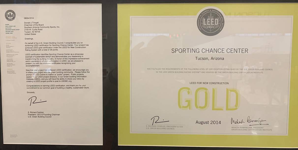 Tucson Sporting Chance LEEDS Certificate